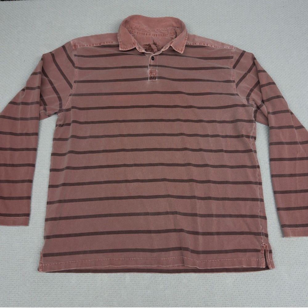 Vtg LL Bean Rugby Polo Mens XL Tall Mauve Pink Striped Cotton Long Sleeve
